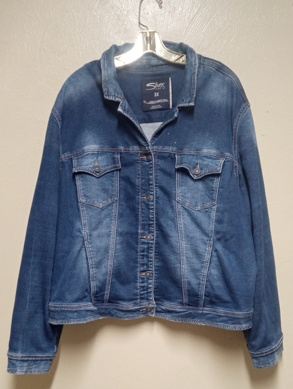 Plus Size 3X Jean Jacket Silver Jeans Co Dark Wash Stretch Denim Trucker Jacket